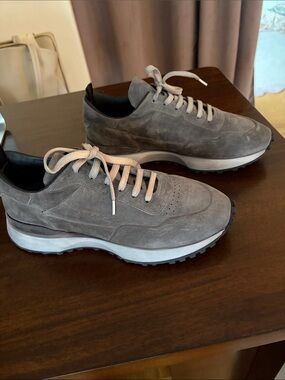 Officine Creative Suede Sneakers in Gray with Cream Laces